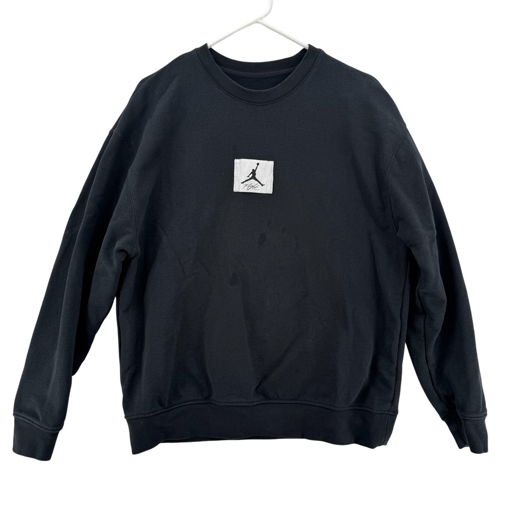 Jordan Sweatshirt Crewneck Mens Medium Black Flight Logo Patch NBA Basketball